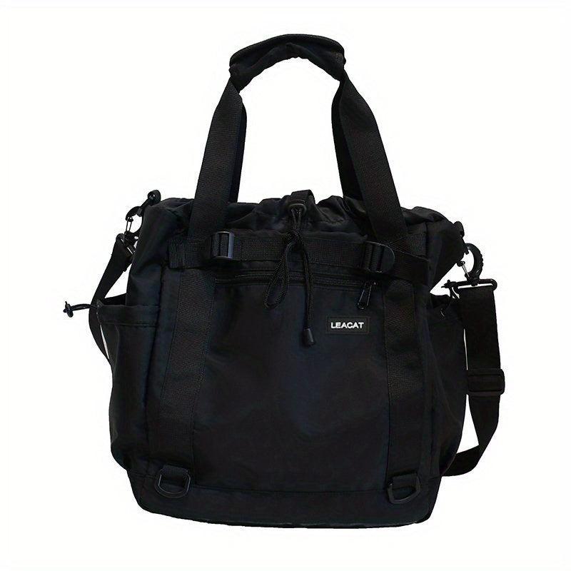 Large Capacity Drawstring Shoulder Bag Solid Nylon Crossbody Bag