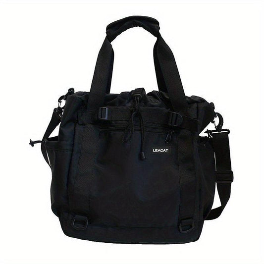 Large Capacity Drawstring Shoulder Bag Solid Nylon Crossbody Bag