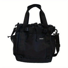 Large Capacity Drawstring Shoulder Bag Solid Nylon Crossbody Bag
