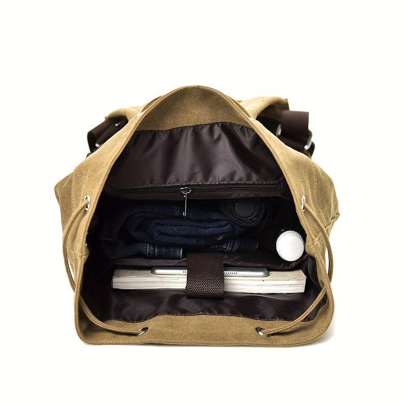 Military Canvas Travel Backpack Drawstring Bucket Rucksack