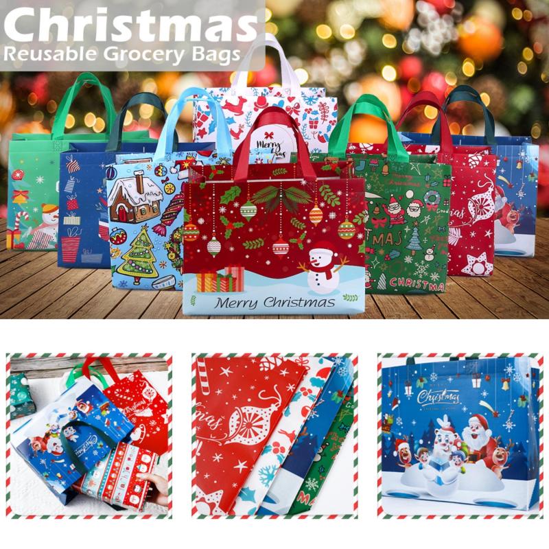 8pcs Christmas Gift Bags Tote Bags Reusable Grocery Bags