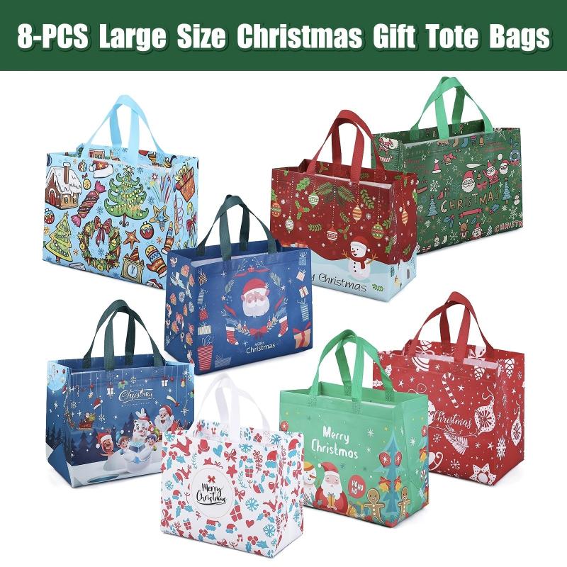 8pcs Christmas Gift Bags Tote Bags Reusable Grocery Bags
