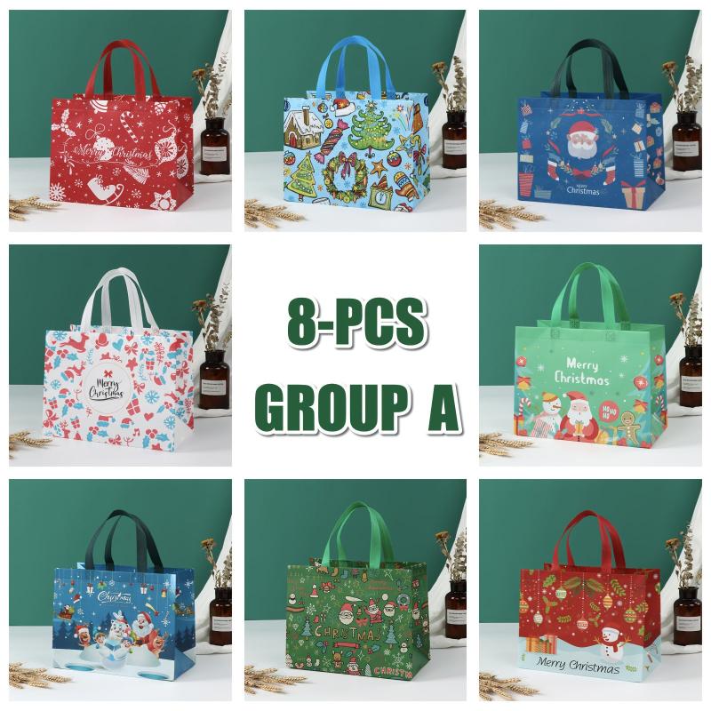 8pcs Christmas Gift Bags Tote Bags Reusable Grocery Bags