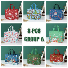 8pcs Christmas Gift Bags Tote Bags Reusable Grocery Bags