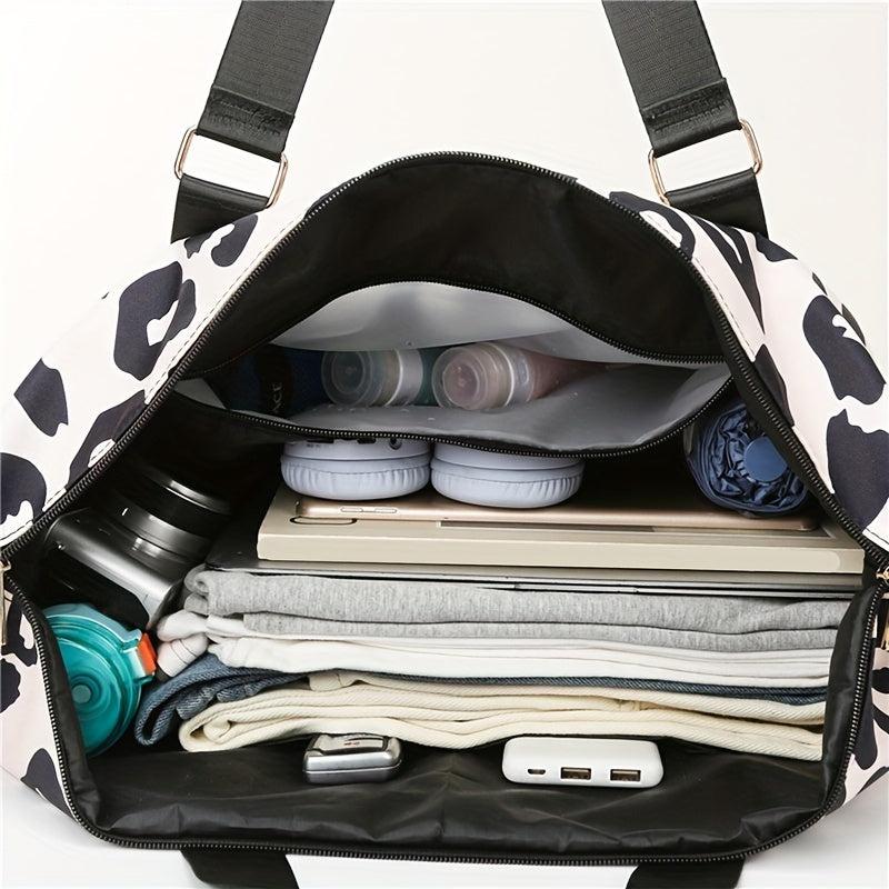 Leopard Print Duffle Crossbody Bag Large Capacity Gym Yoga Bag