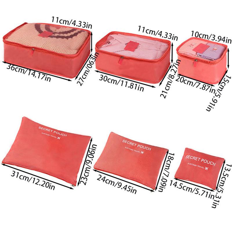 6pcs Travel Packing Cubes Waterproof Storage Mesh Luggage Organizer Bag