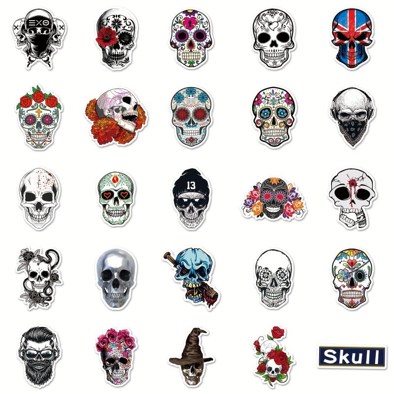 50pcs Horror Skull Waterproof Stickers Halloween Ghost Face Graffiti Decoration