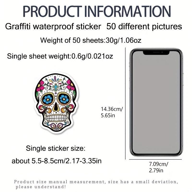 50pcs Horror Skull Waterproof Stickers Halloween Ghost Face Graffiti Decoration