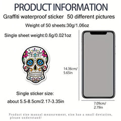 50pcs Horror Skull Waterproof Stickers Halloween Ghost Face Graffiti Decoration