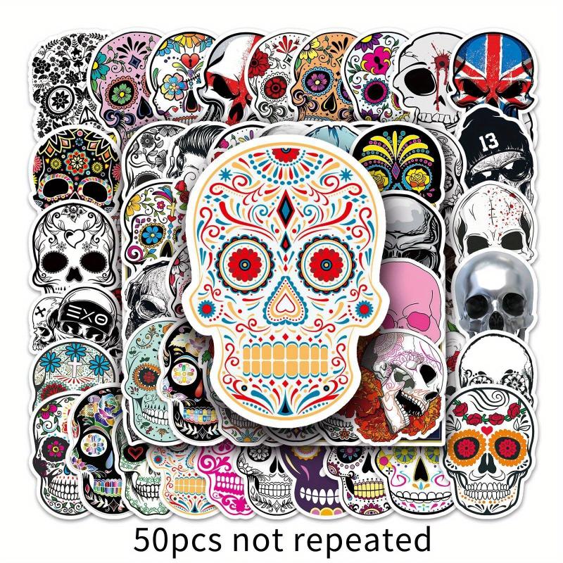 50pcs Horror Skull Waterproof Stickers Halloween Ghost Face Graffiti Decoration