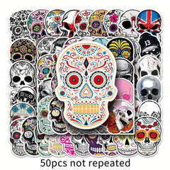 50pcs Horror Skull Waterproof Stickers Halloween Ghost Face Graffiti Decoration