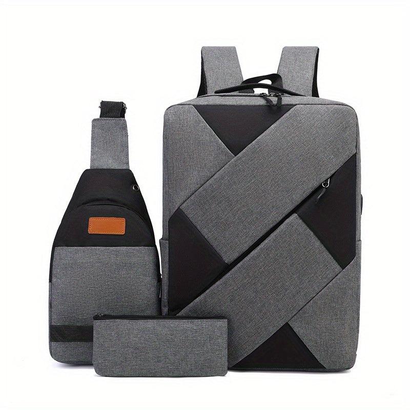 3pcs Large Capacity Backpack Set Lightweight Travel Commuter Bag
