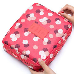 Floral Pattern Portable Makeup Bag Lightweight Polyester Toiletry Travel Accesso