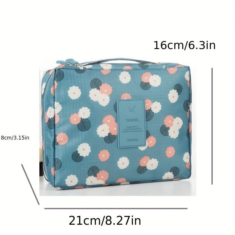 Floral Pattern Portable Makeup Bag Lightweight Polyester Toiletry Travel Accesso
