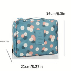 Floral Pattern Portable Makeup Bag Lightweight Polyester Toiletry Travel Accesso