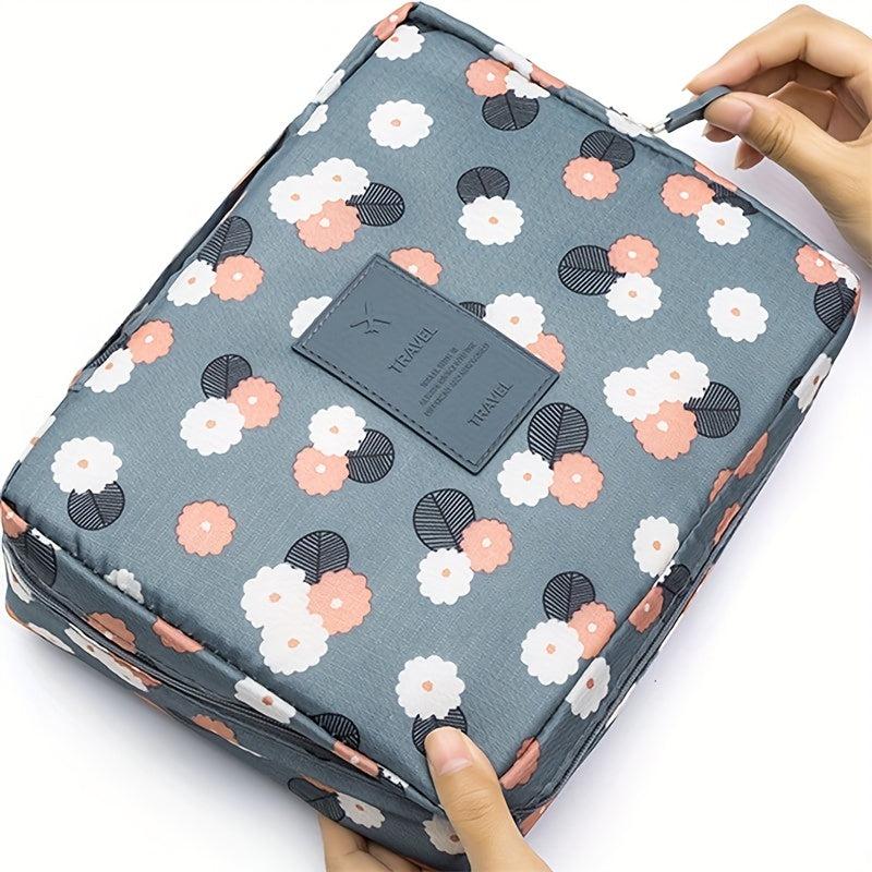 Floral Pattern Portable Makeup Bag Lightweight Polyester Toiletry Travel Accesso