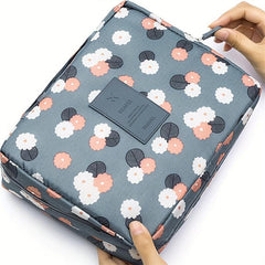Floral Pattern Portable Makeup Bag Lightweight Polyester Toiletry Travel Accesso
