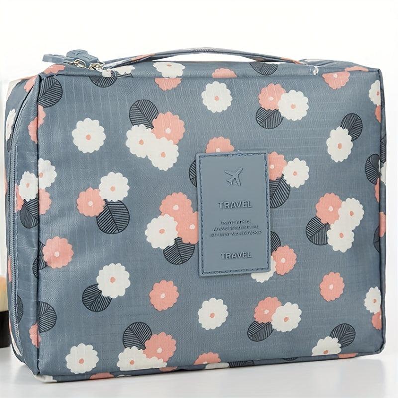 Floral Pattern Portable Makeup Bag Lightweight Polyester Toiletry Travel Accesso