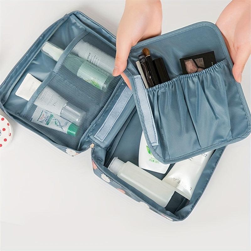 Floral Pattern Portable Makeup Bag Lightweight Polyester Toiletry Travel Accesso