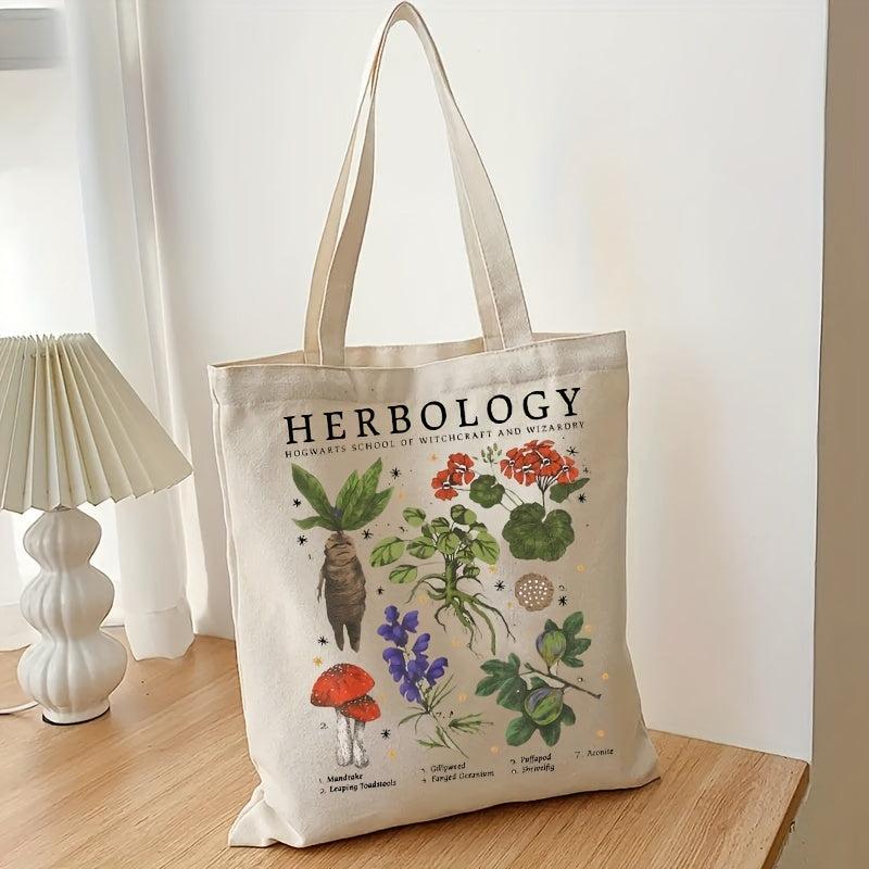 Herbology Plants Pattern Tote Bag Botanical Travel Bag Gardening Tote Bag