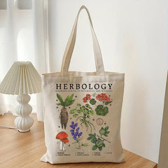 Herbology Plants Pattern Tote Bag Botanical Travel Bag Gardening Tote Bag