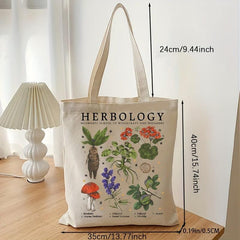 Herbology Plants Pattern Tote Bag Botanical Travel Bag Gardening Tote Bag
