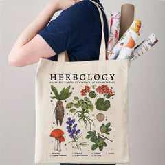 Herbology Plants Pattern Tote Bag Botanical Travel Bag Gardening Tote Bag