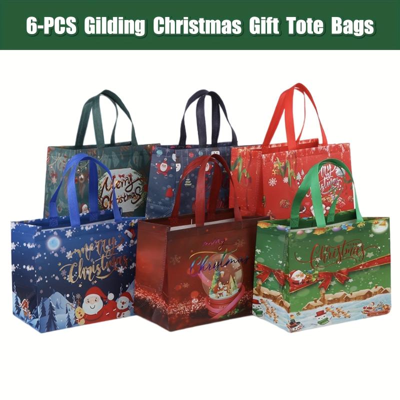 6pcs Christmas Gift Bags Tote Bags With Handles Reusable Grocery Bags