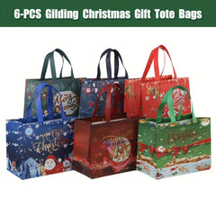 6pcs Christmas Gift Bags Tote Bags With Handles Reusable Grocery Bags