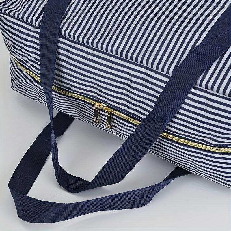 Striped Weekender Tote Bag Lightweight Luggage Gym Storage Bag