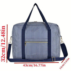 Striped Weekender Tote Bag Lightweight Luggage Gym Storage Bag