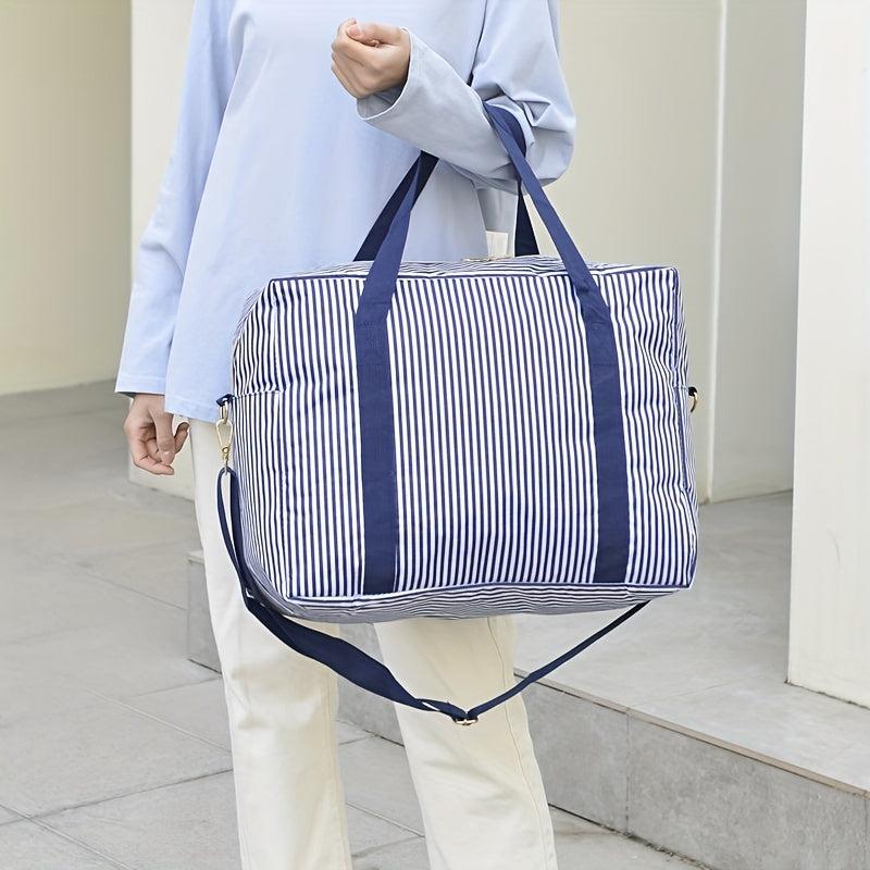 Striped Weekender Tote Bag Lightweight Luggage Gym Storage Bag