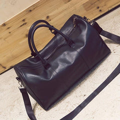 Large Capacity Boston Tote Storage Pouch PU Leather Textured Luggage Bag