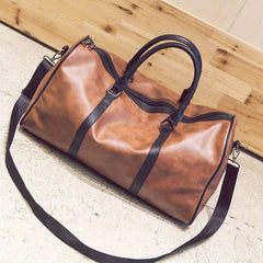 Large Capacity Boston Tote Storage Pouch PU Leather Textured Luggage Bag