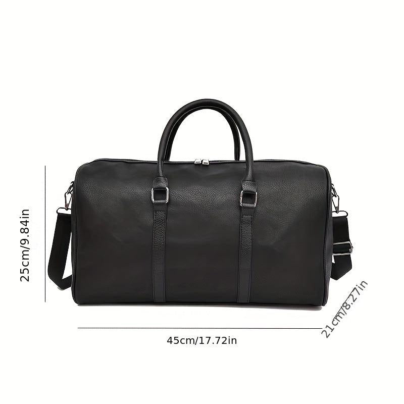 Large Capacity Boston Tote Storage Pouch PU Leather Textured Luggage Bag