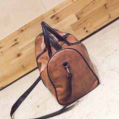Large Capacity Boston Tote Storage Pouch PU Leather Textured Luggage Bag