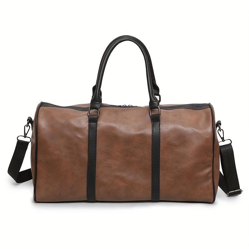 Large Capacity Boston Tote Storage Pouch PU Leather Textured Luggage Bag