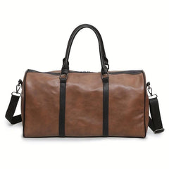 Large Capacity Boston Tote Storage Pouch PU Leather Textured Luggage Bag