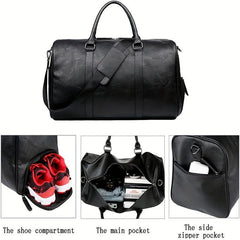 Foldable Duffle Bag PU Leather Luggage Bag Shoe Compartment