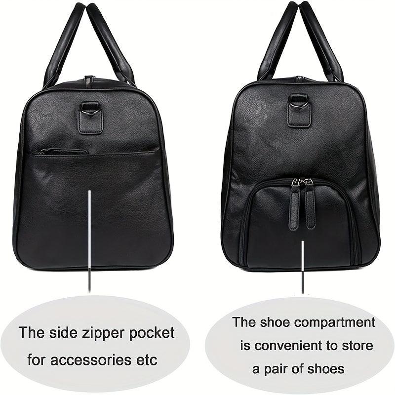 Foldable Duffle Bag PU Leather Luggage Bag Shoe Compartment