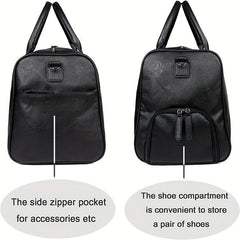 Foldable Duffle Bag PU Leather Luggage Bag Shoe Compartment