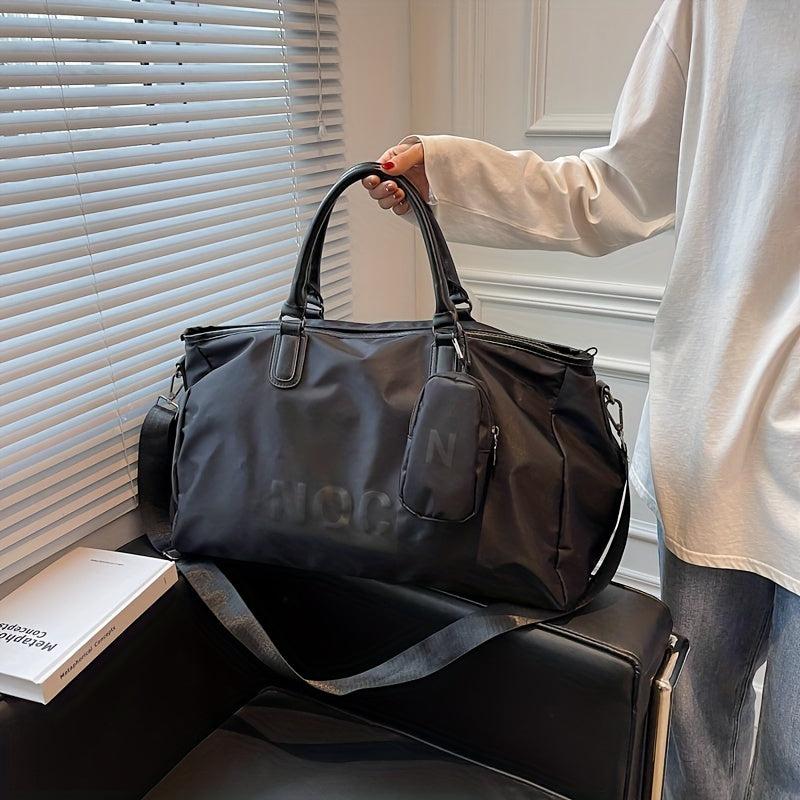 Letter Pattern Travel Handbag With Mini Bag