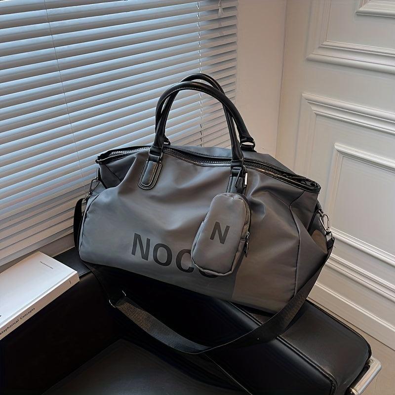 Letter Pattern Travel Handbag With Mini Bag