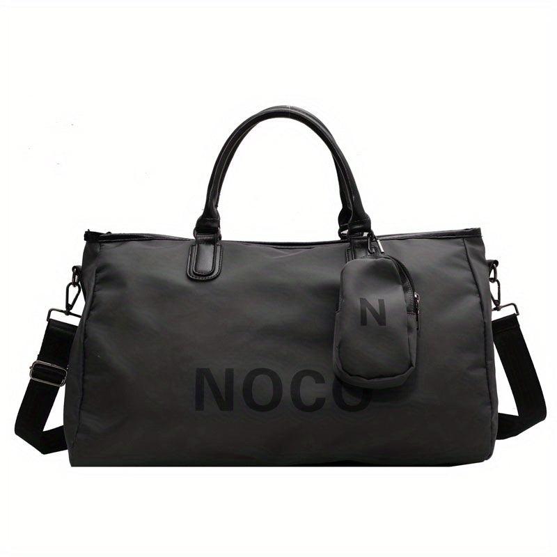 Letter Pattern Travel Handbag With Mini Bag