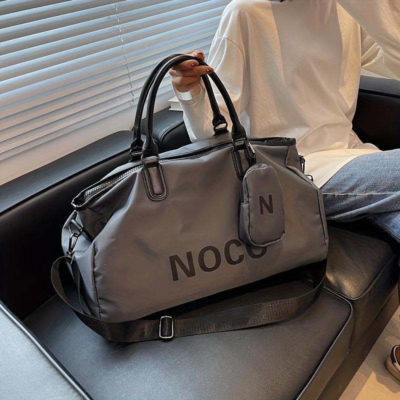 Letter Pattern Travel Handbag With Mini Bag
