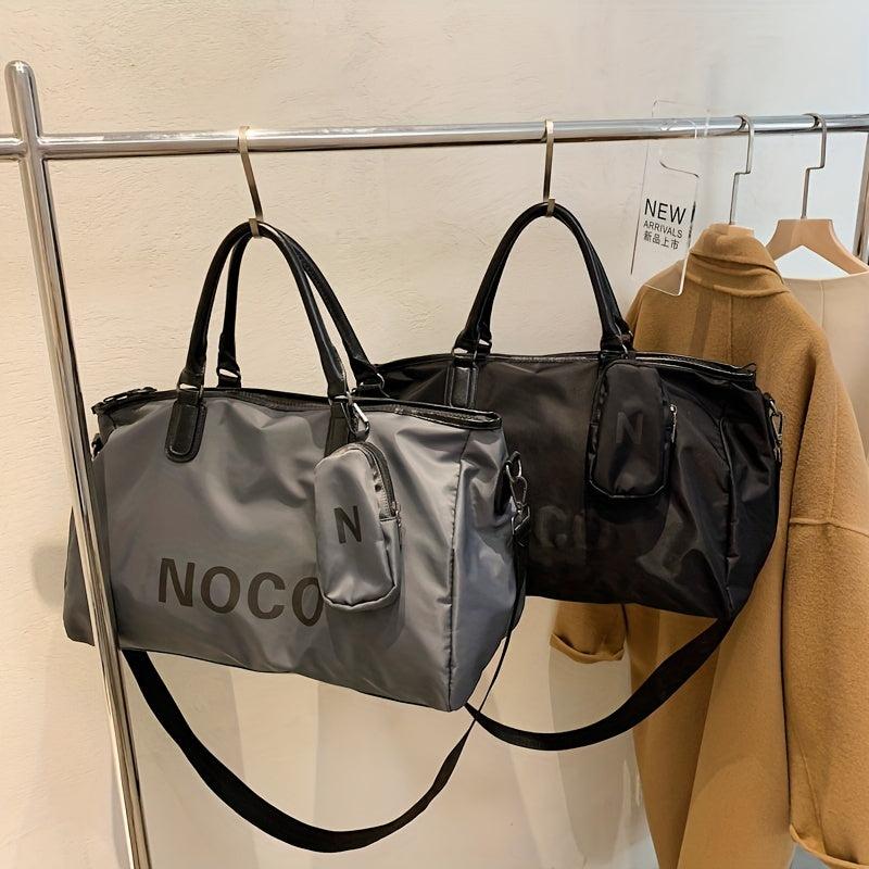 Letter Pattern Travel Handbag With Mini Bag