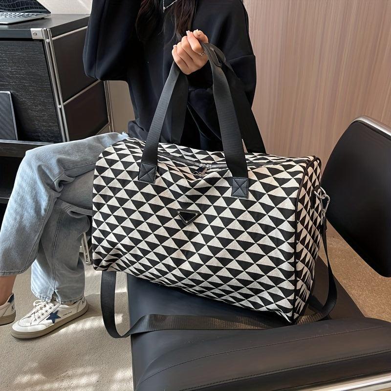 Large Capacity Rhombus Pattern Sports Bag Lightweight Travel Luggage Handbag