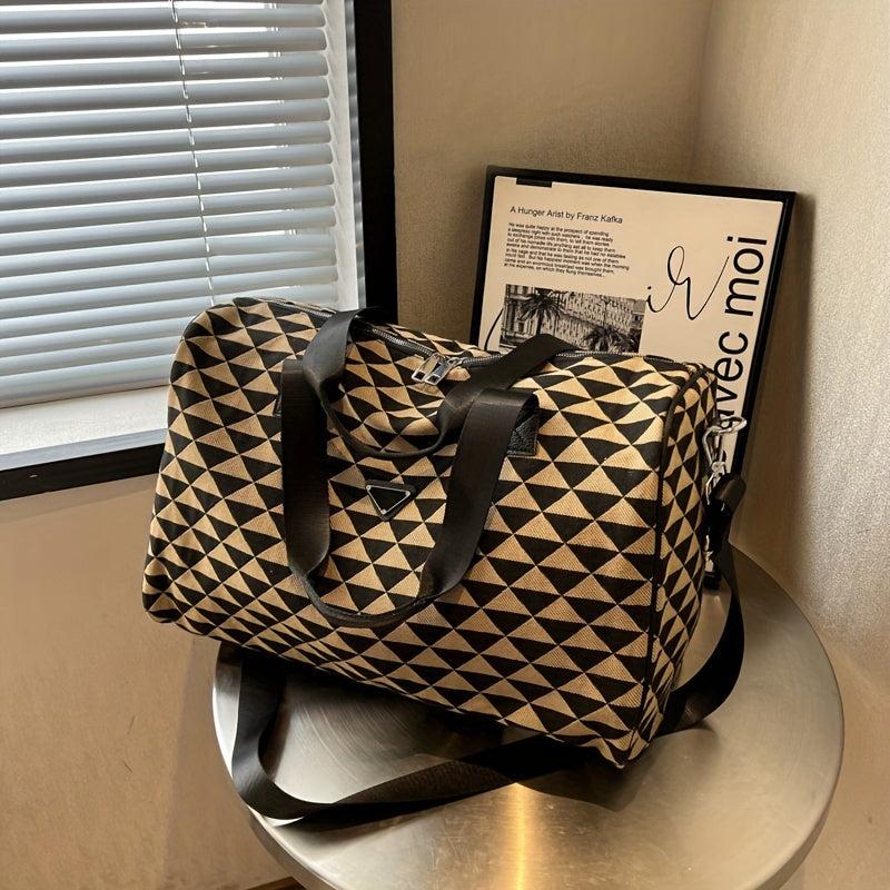 Large Capacity Rhombus Pattern Sports Bag Lightweight Travel Luggage Handbag
