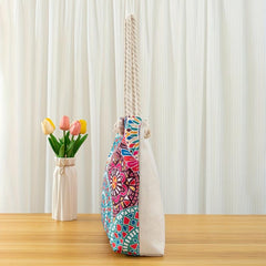 Geometric Floral Pattern Beach Tote Bag Large Capacity Shoulder Bag