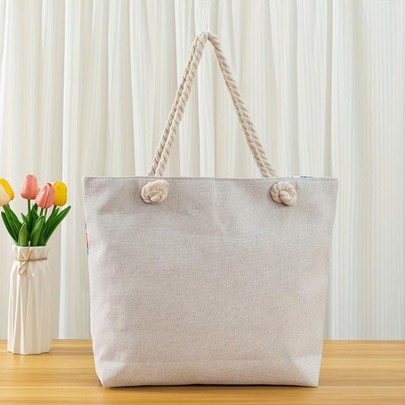 Geometric Floral Pattern Beach Tote Bag Large Capacity Shoulder Bag